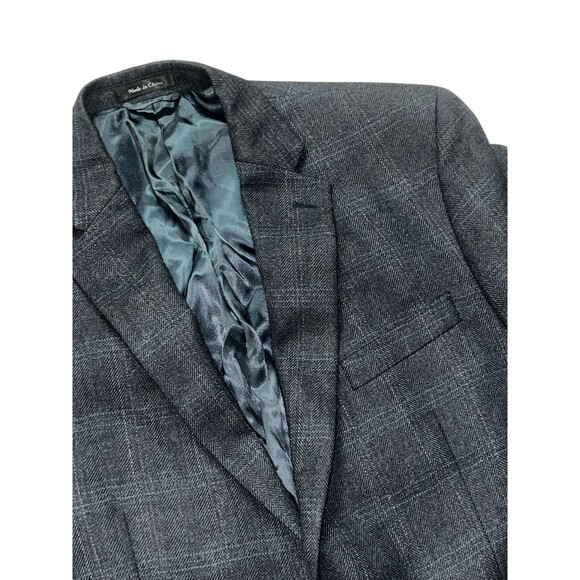 RALPH LAUREN GRAY WINDOWPANE WOOL BLAZER SUEDE ELBOW PATCHES MEN 44R - Picture 1 of 8